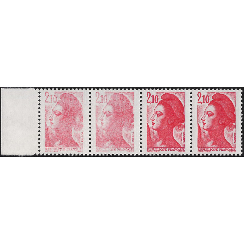Marianne de Liberté timbre N°2319 variété impression dépouillée dans une bande de 4 neuf**. R