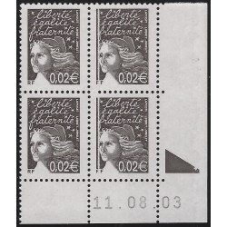 Marianne de Luquet timbre N°3444e variété en bloc de 4 coin daté neuf**.