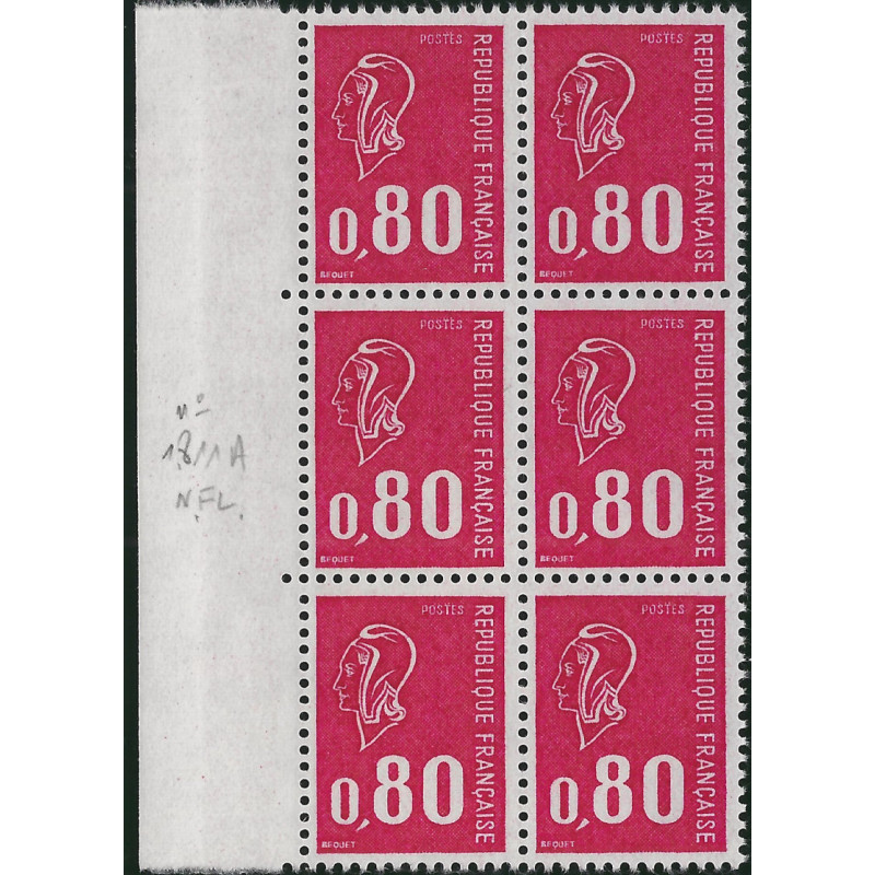 Marianne de Béquet timbre N°1816a sans bande phosphorescente bloc de 6 neuf**.