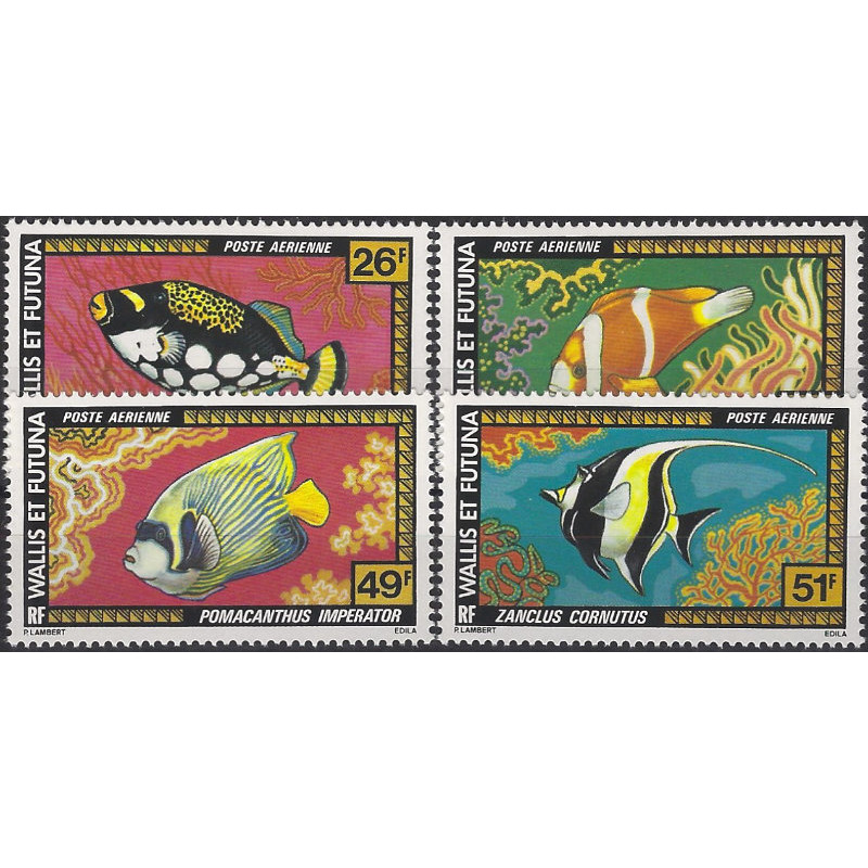 Poissons timbres poste aérienne de Wallis et Futuna N°76-79 série neuf**.
