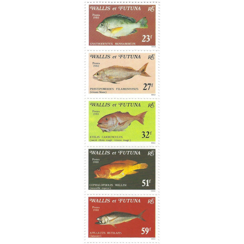 Poissons des grands fonds timbres Wallis et Futuna N°259-263 série neuf**.