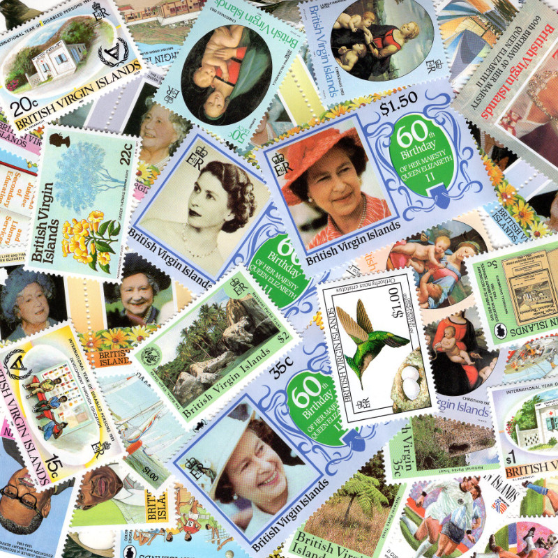 Iles Vierges timbres de collection tous différents.
