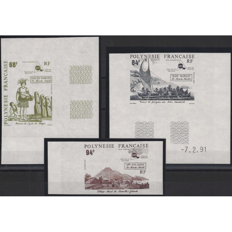 Le monde Maohi timbres Polynésie Française N°379-381 série non dentelé neuf**. R