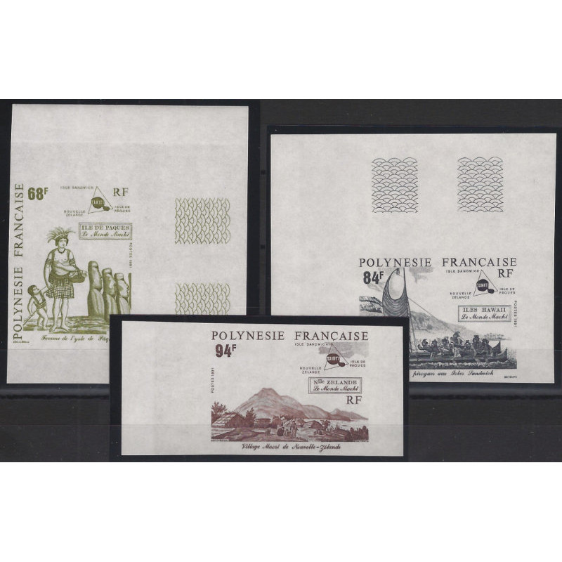 Le monde Maohi timbres Polynésie Française N°379-381 série non dentelé neuf**. R