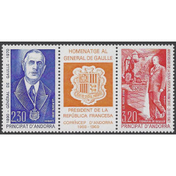 Général de Gaulle timbres d'Andorre Français triptyque N°399A neuf**.