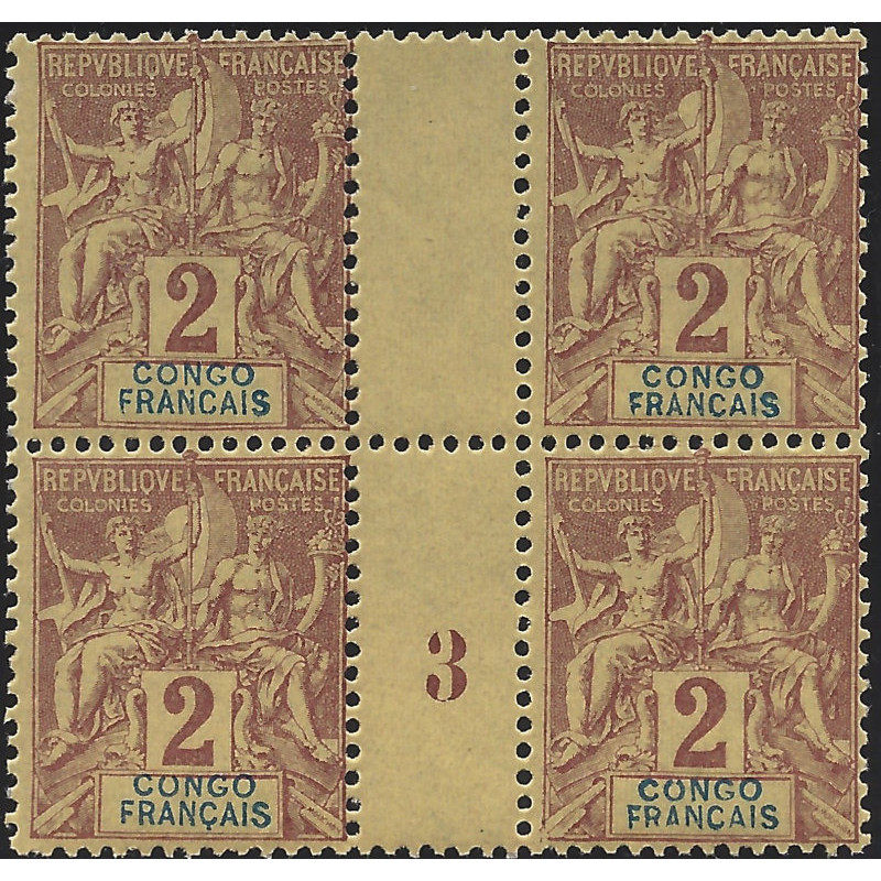 Congo Français timbre N°3 bloc de 4 avec millésime neuf**.