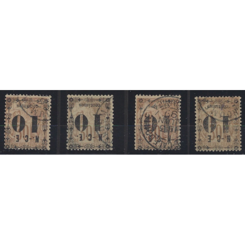 Nouvelle-Calédonie timbre N°12a lot de 4 ex. variété surcharge renversée oblitéré.