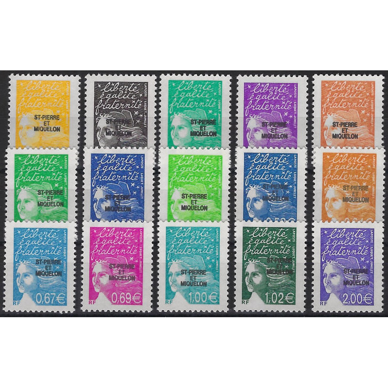 Marianne du 14 Juillet timbres de Saint Pierre et Miquelon N°758-772 série neuf**.