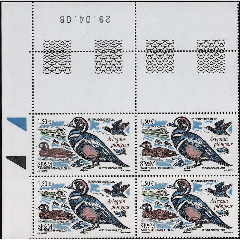 Saint Pierre et Miquelon timbre poste aérienne N°88 bloc coin daté neuf**.