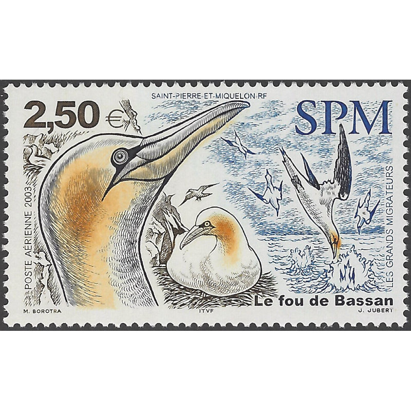 Le fou de Bassan timbre poste aérienne de Saint Pierre et Miquelon N°83 neuf**.