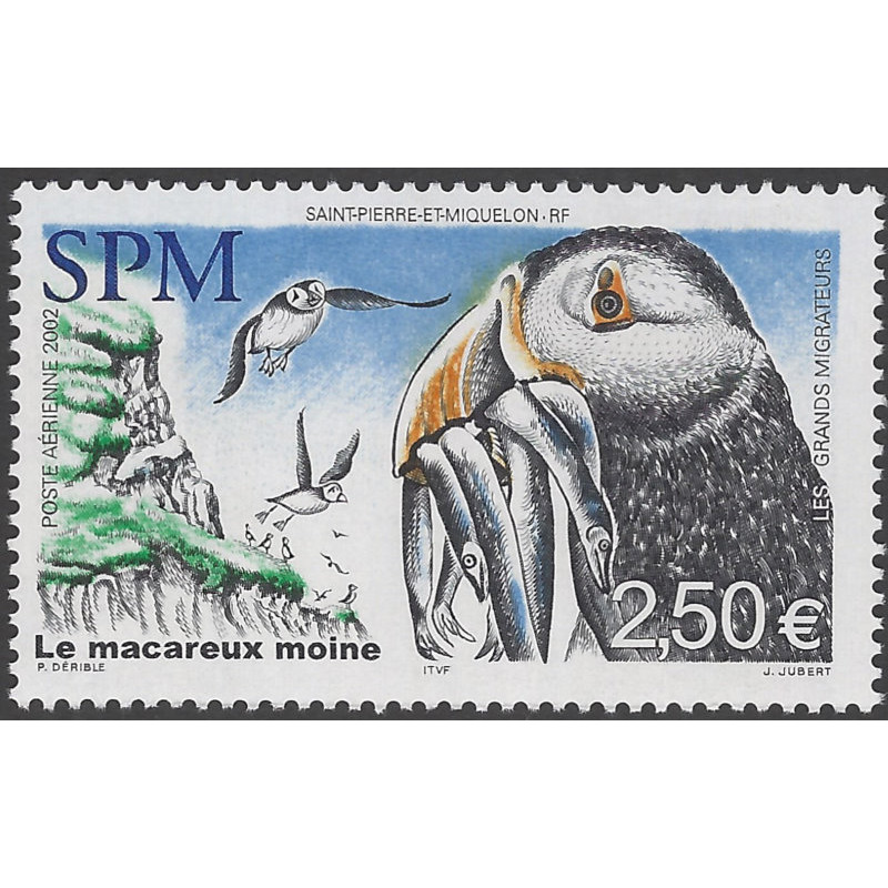 Le macareux moine timbre poste aérienne de Saint Pierre et Miquelon N°82 neuf**.