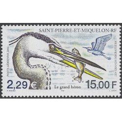 Le grand héron timbre poste aérienne de Saint Pierre et Miquelon N°81 neuf**.