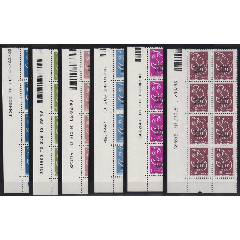 Timbres de Saint Pierre et Miquelon N°918-923 en bloc de 8 coins datés neuf**.