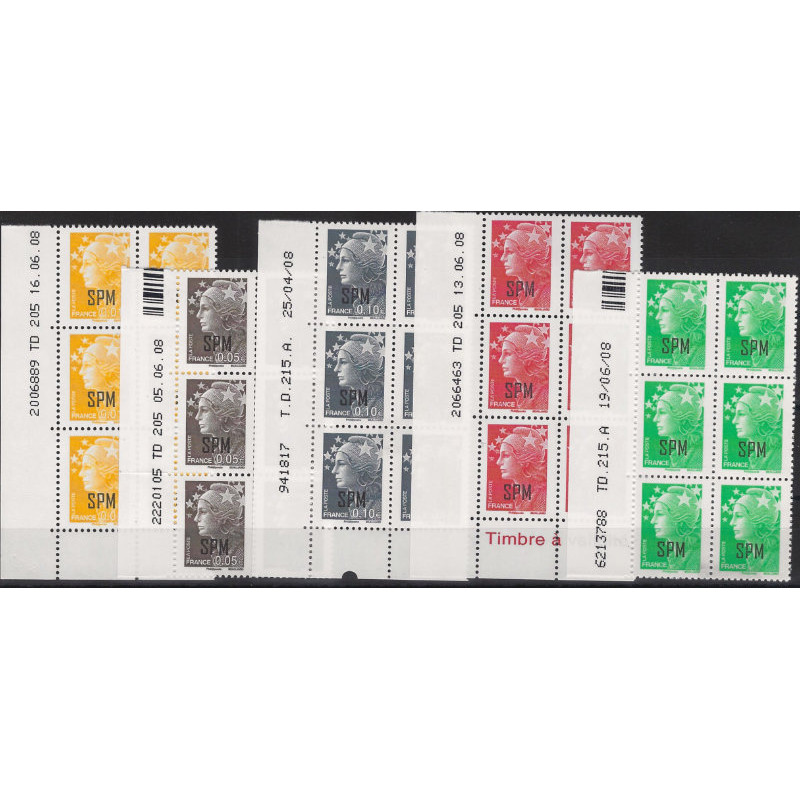 Timbres de Saint Pierre et Miquelon N°932-936 en bloc de 6 coins datés neuf**.