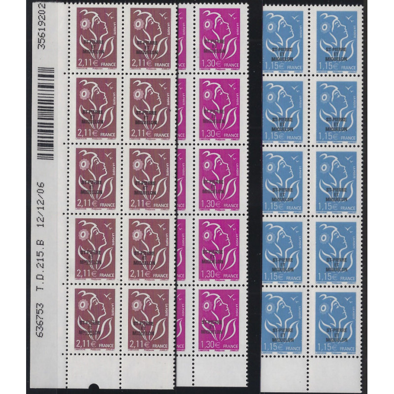 Timbres de Saint Pierre et Miquelon N°894-896 en bloc de 10 coins datés neuf**.