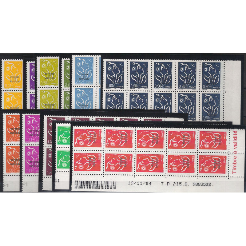 Timbres de Saint Pierre et Miquelon N°829-839 en bloc de 10 coins datés neuf**.