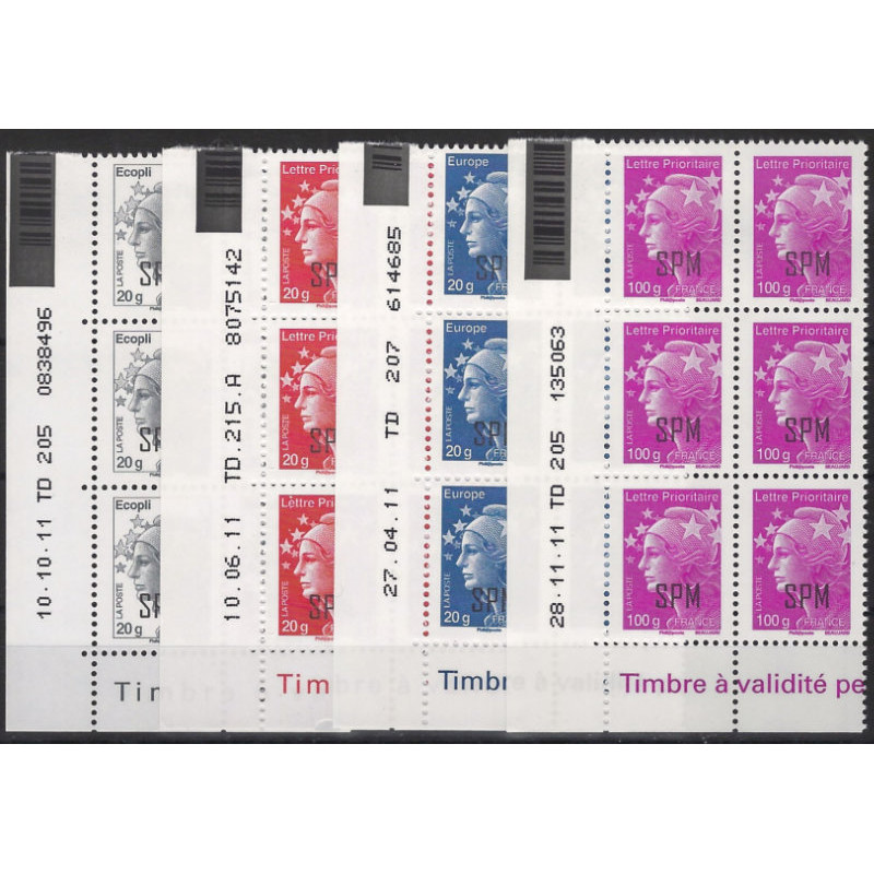 Timbres de Saint Pierre et Miquelon N°1026-1029 en bloc de 6 coins datés neuf**.