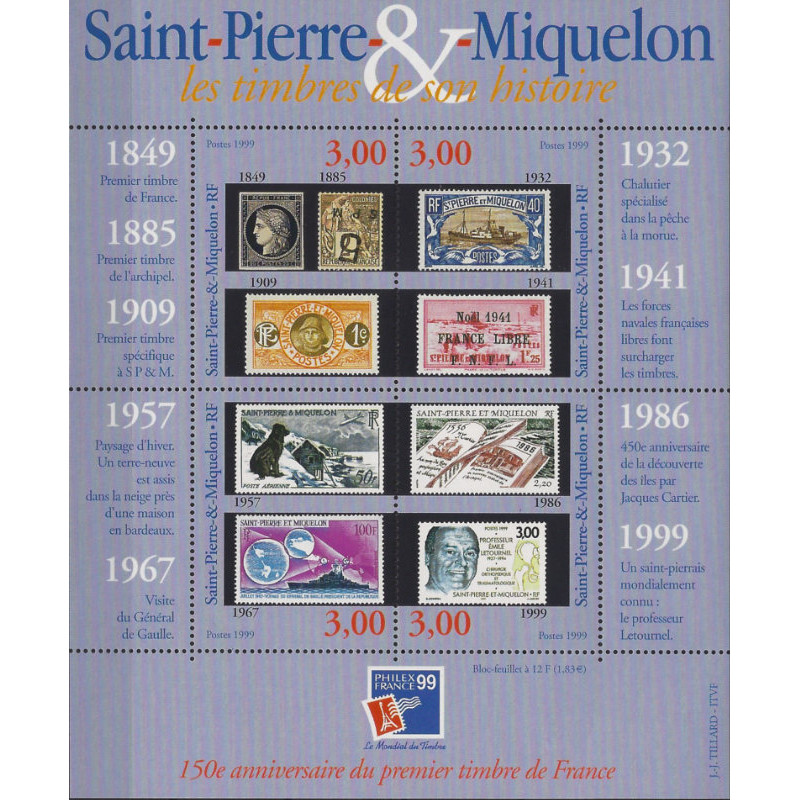 Bloc-feuillet de timbres Saint Pierre et Miquelon N°6 - PhilexFrance99.