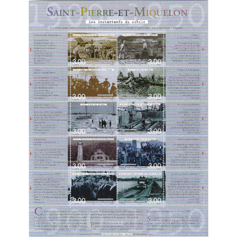 Bloc-feuillet de timbres Saint Pierre et Miquelon N°8 - Les instantanés du siècle 1900-1950.