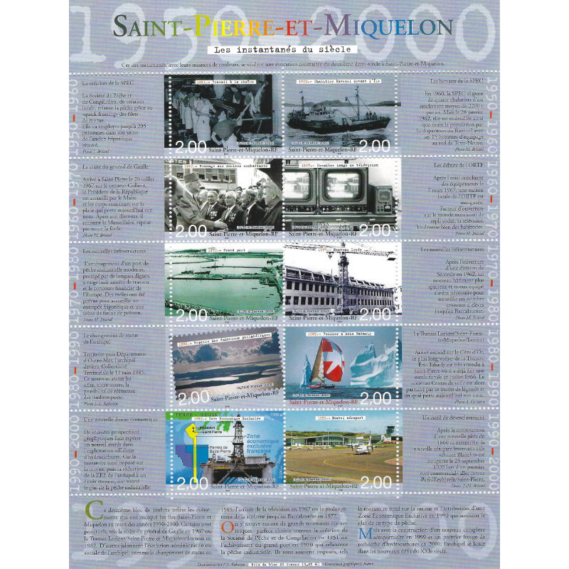 Bloc-feuillet de timbres Saint Pierre et Miquelon N°9 - Les instantanés du siècle 1950-2000.