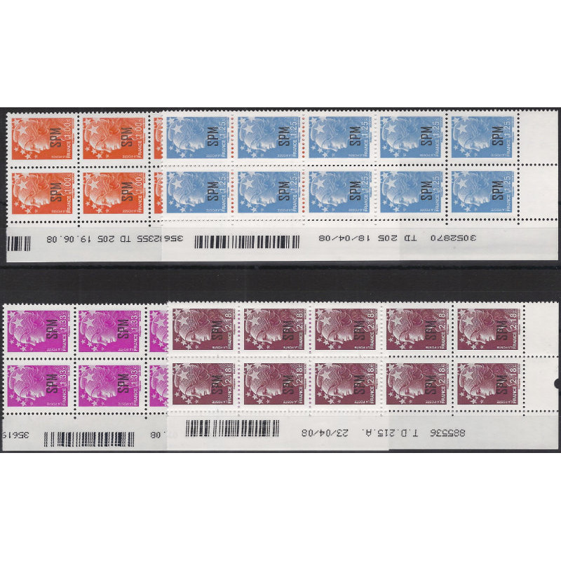 Timbres de Saint Pierre et Miquelon N°948-951 en bloc de 10 coins datés neuf**.