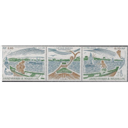 L'ile aux marins timbres de Saint Pierre et Miquelon N°509 triptyque neuf**.