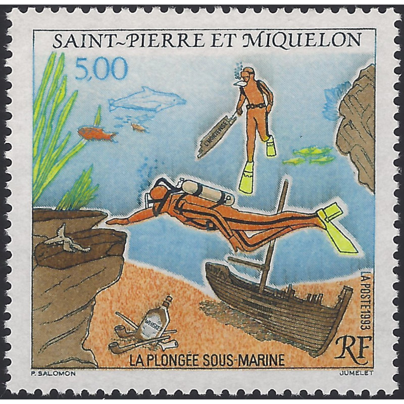 La plongée sous-marine timbre de Saint Pierre et Miquelon N°574 neuf**.