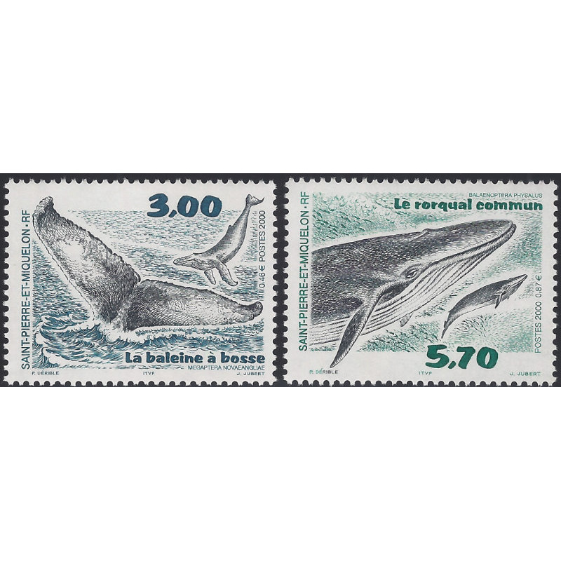 Cétacés timbres de Saint Pierre et Miquelon N°707-708 série neuf**.