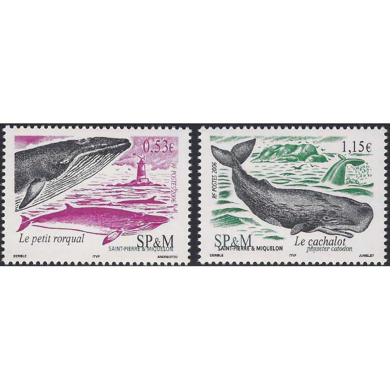 Les baleines timbres de Saint Pierre et Miquelon N°863-864 série neuf**.