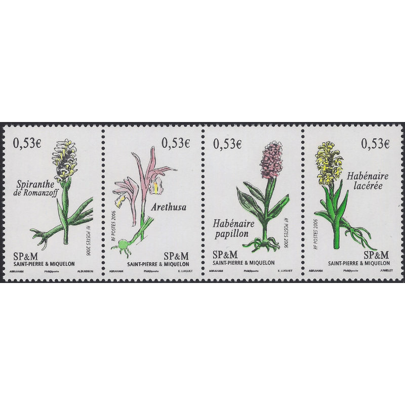 Les orchidées timbres de Saint Pierre et Miquelon N°871-874 série neuf**.