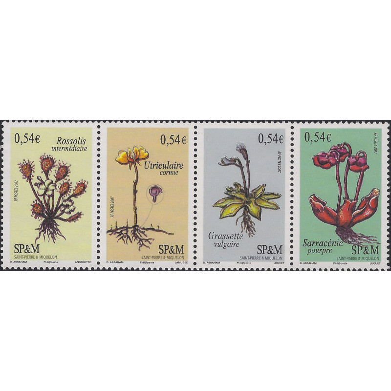 Les plantes vasculaires carnivores timbres de Saint Pierre et Miquelon N°900-903 série neuf**.