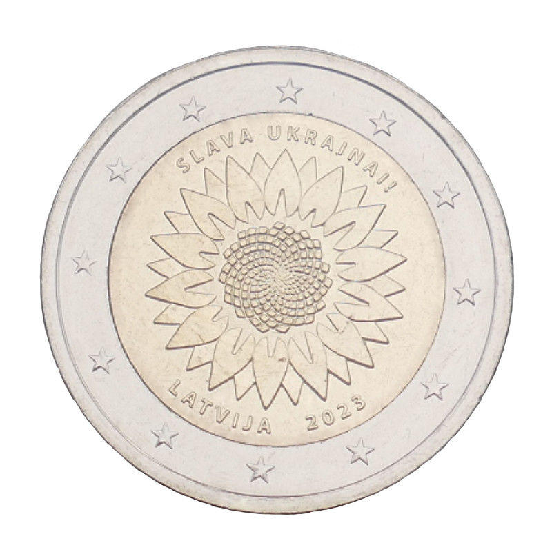 2 euros commémorative Lettonie 2023 - Tournesol pour l'Ukraine.