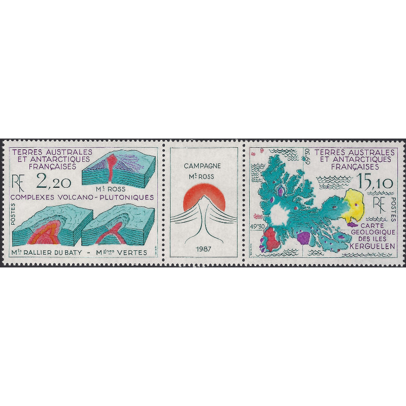 Géologie en Antarctique timbres T.A.A.F. triptyque N°139A neuf**.