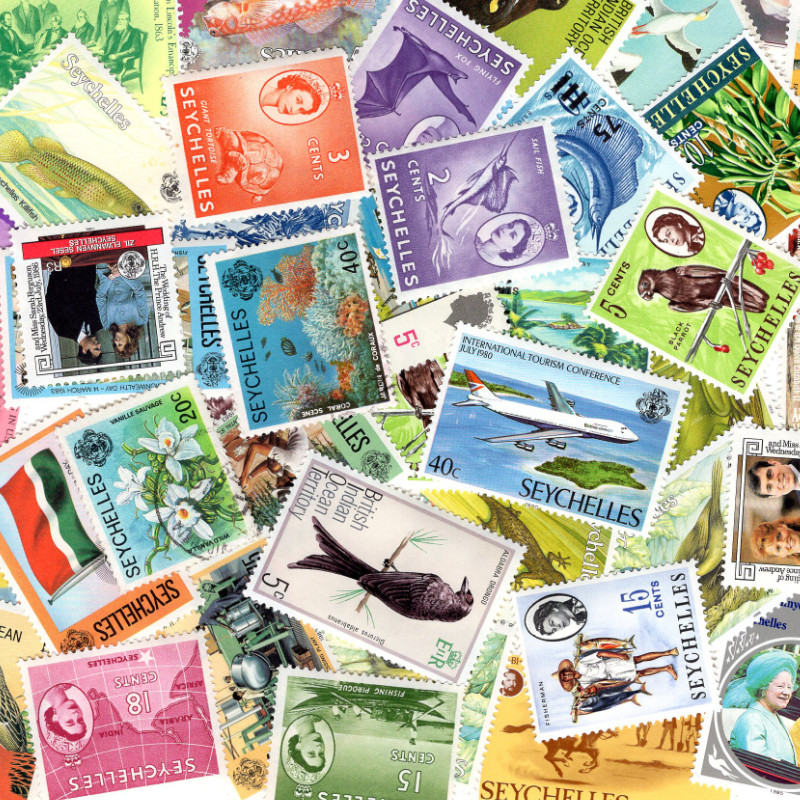 Seychelles timbres de collection tous différents.