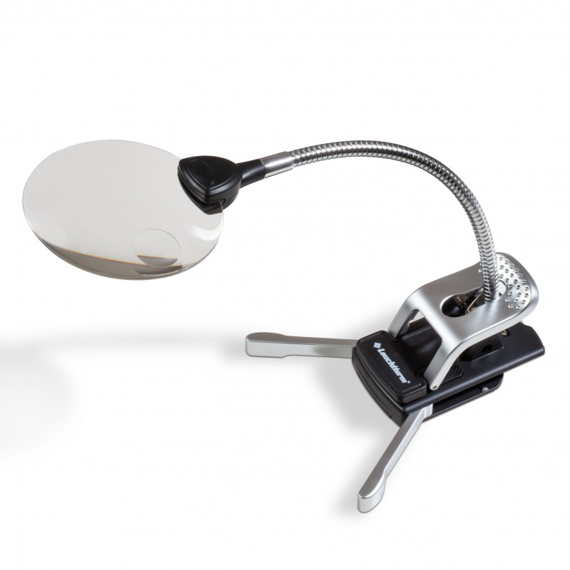 Loupe de bureau lumineuse avec bras flexible.