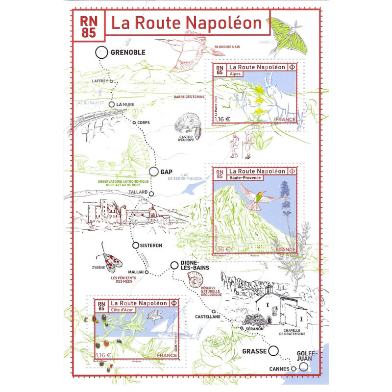 Feuillet de 3 timbres La route Napoléon N°5701 neuf**.