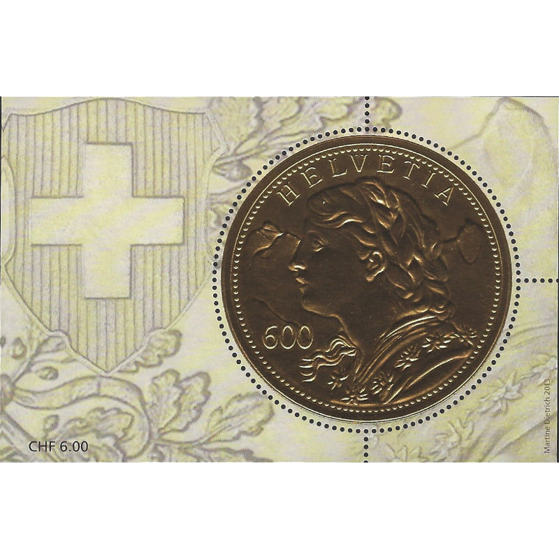 Suisse feuillet de timbre or le vreneli F2236 neuf**.