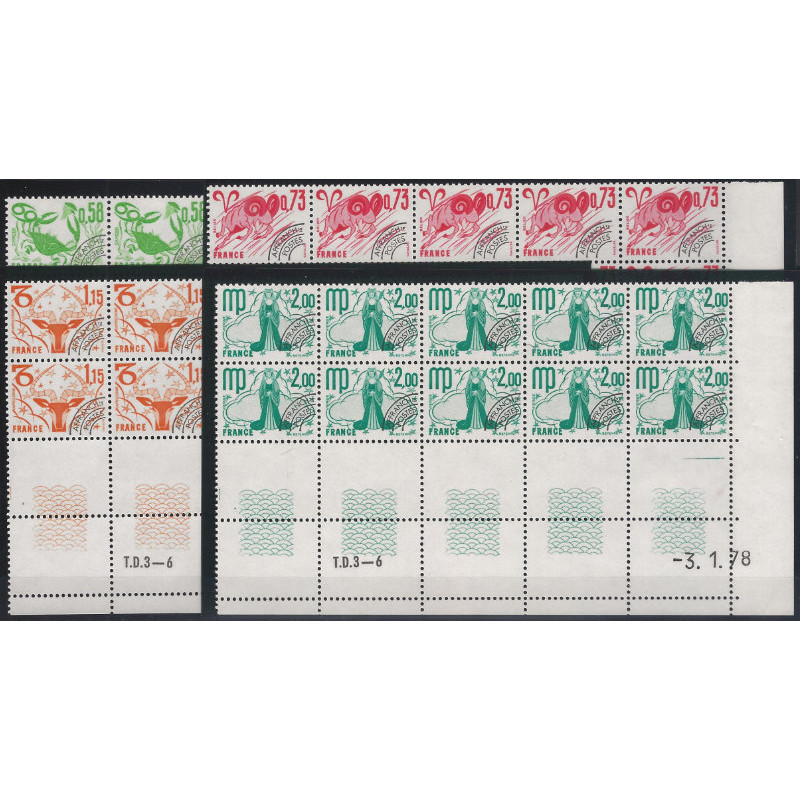 Signes du Zodiaque timbres préoblitérés N°150-153 en blocs de 10 coins datés neuf**.