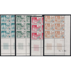 Monuments historiques timbres préoblitérés N°166-169 en blocs de 6 coins datés neuf**.