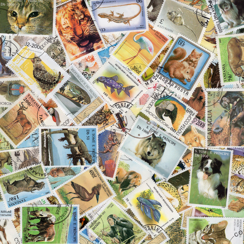 Animaux timbres thématiques tous différents.