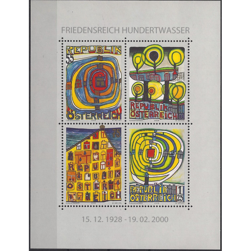 Bloc-feuillet de 4 timbres d'Autriche Hundertwasser N°50 neuf**.