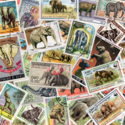 Eléphants timbres thématiques tous différents.
