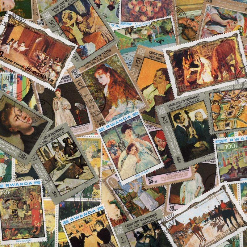 Peintres Impressionnistes 50 timbres thématiques tous différents.