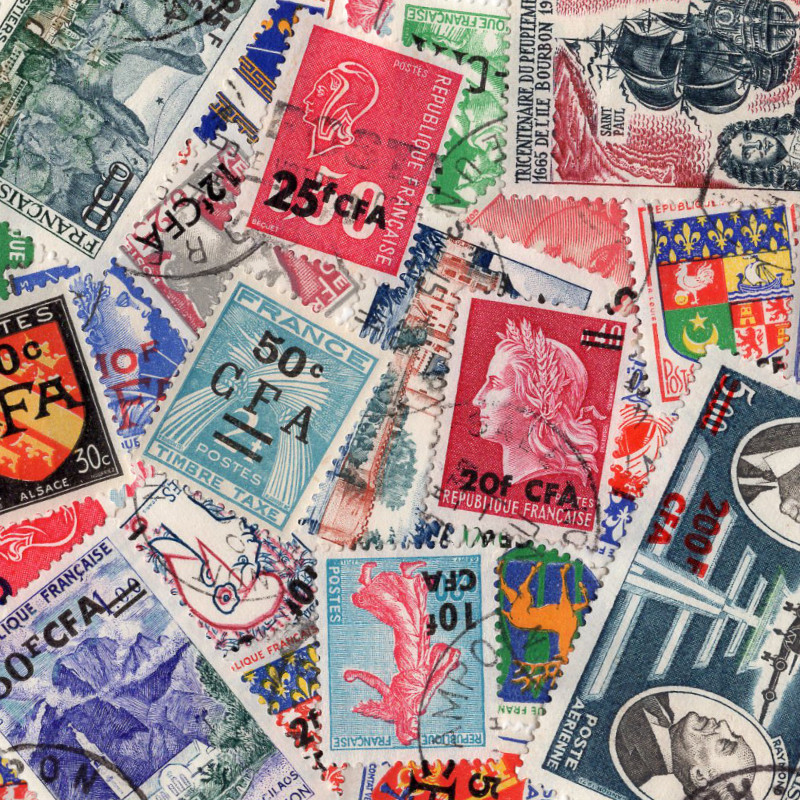 Reunion, timbres de France surchargés CFA tous différents.