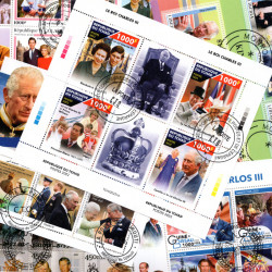 Famille royale d'Angleterre 10 blocs-feuillets de timbres thématiques.