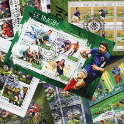 Rugby 30 blocs-feuillets de timbres thématiques.