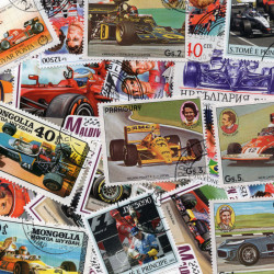 Formule 1, course de voitures 25 timbres thématiques tous différents.