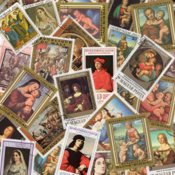 Peintre Raphaël 25 timbres thématiques tous différents.