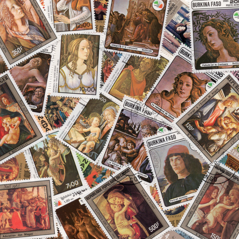 Peintre Botticelli 25 timbres thématiques tous différents.