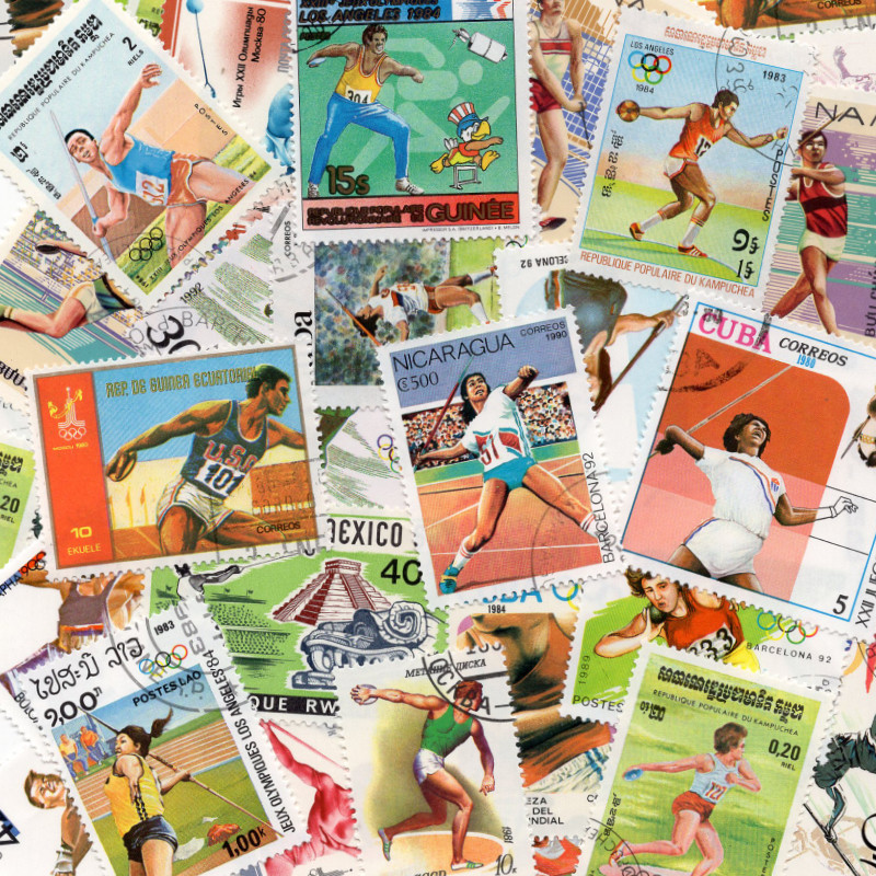 Athlétisme - Lancers 25 timbres thématiques tous différents.